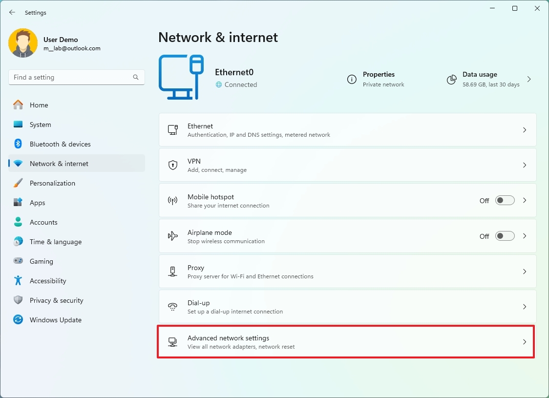 Advanced network settings