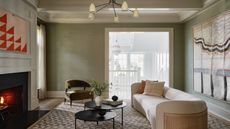 A pale green living room 