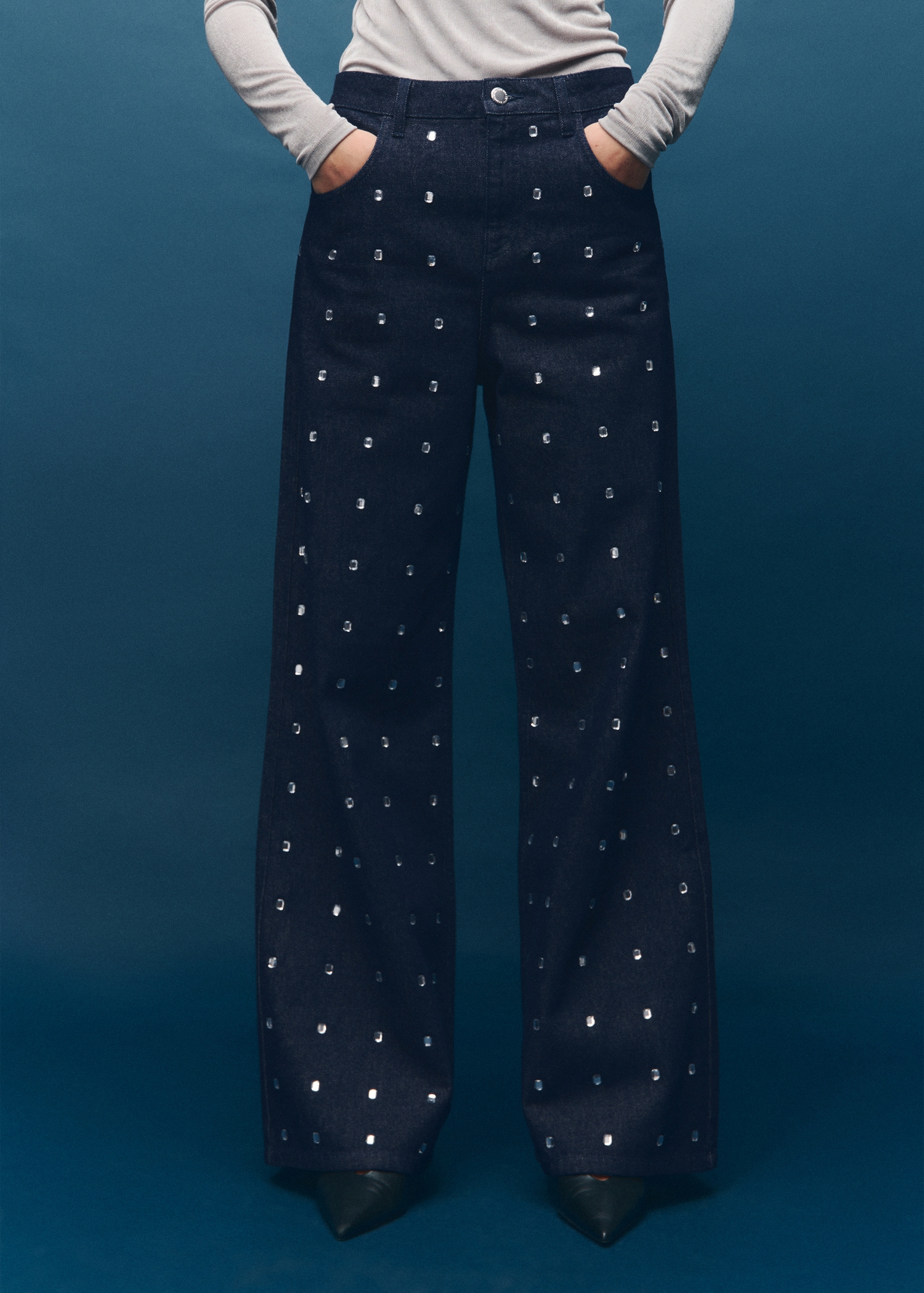 Wide Leg Jeans With Crystals - Women | Mango Usa