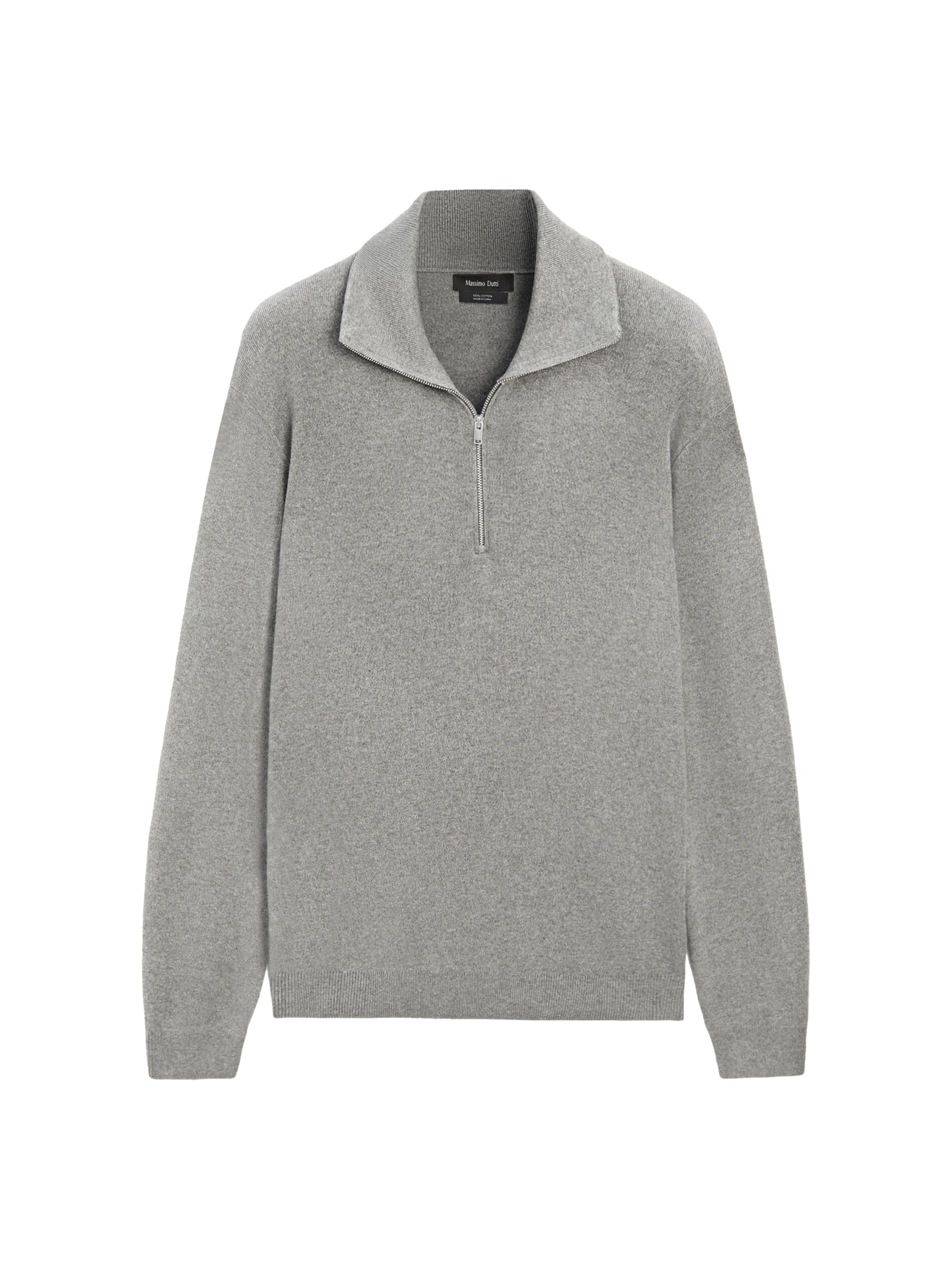 Cotton Mock Neck Knit Sweater With Zip