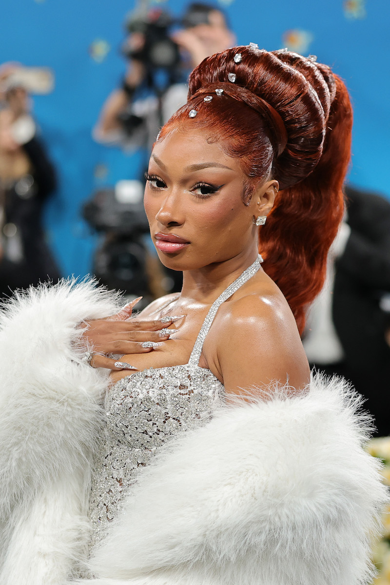 Megan Thee Stallion with crystal hair clips at the met gala