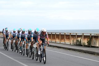 SANREMO ITALY MARCH 22 Silvan Dillier of Switzerland and Team Alpecin Deceuninck leads the peloton during the 116th MilanoSanremo 2025 a 289km one day race from Pavia to Sanremo UCIWT on March 22 2025 in Sanremo Italy Photo by Dario BelingheriGetty Images