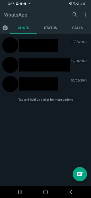 Screenshot of WhatsApp dark mode enabled