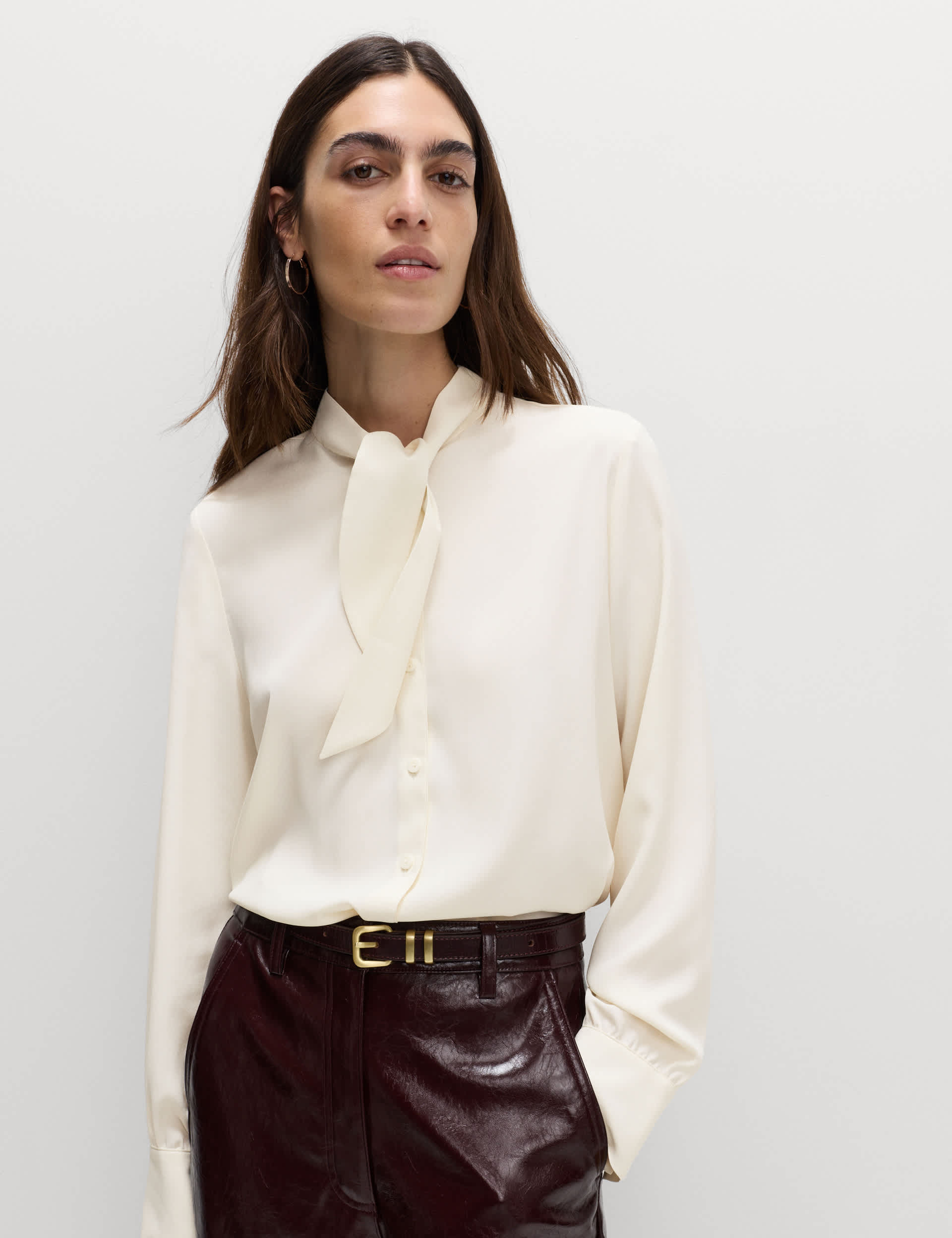 Tie Neck Long Sleeve Shirt