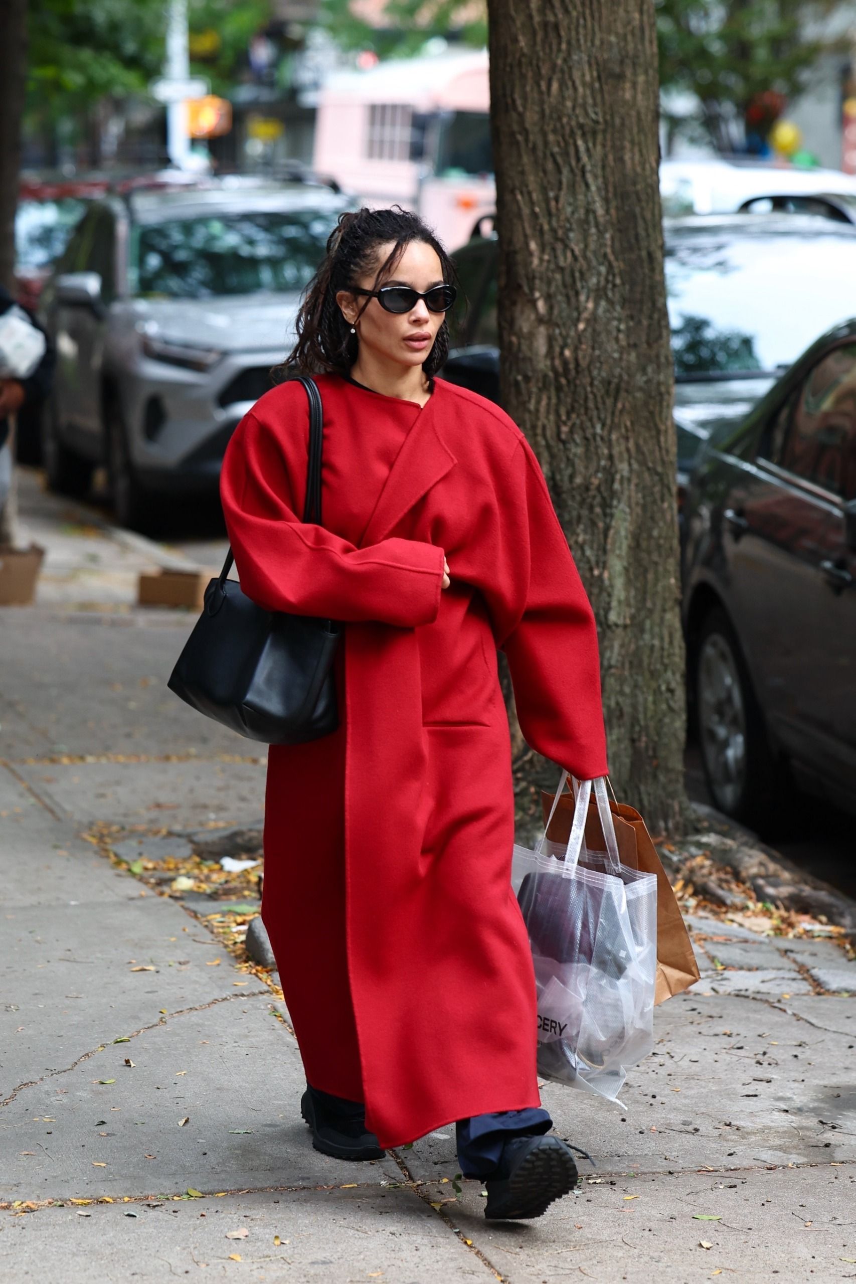 Zoë Kravitz's oversized coat proves red will be the new cool-girl neutral for fall and winter