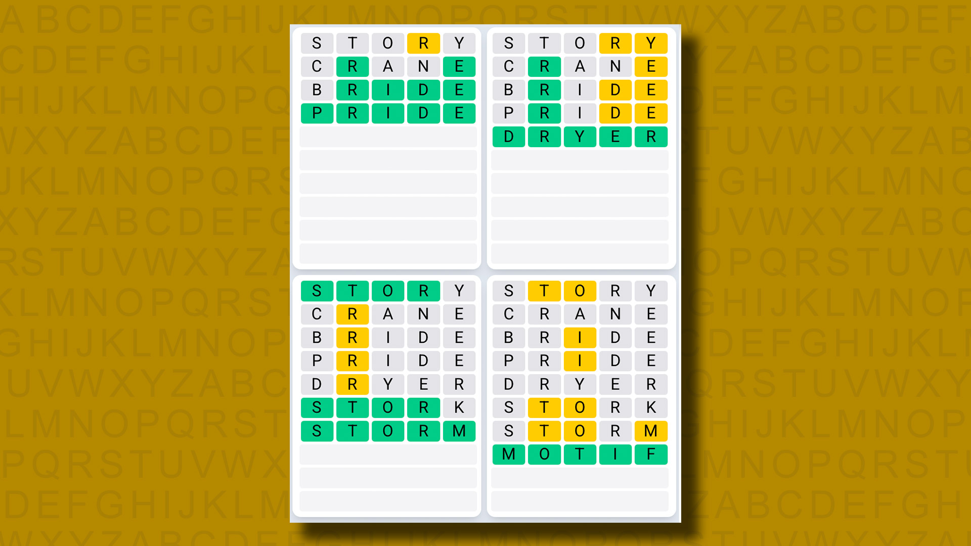 Quordle Daily Sequence answers for game 1309 on a yellow background