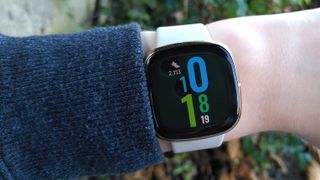 The Fitbit Sense on a wrist