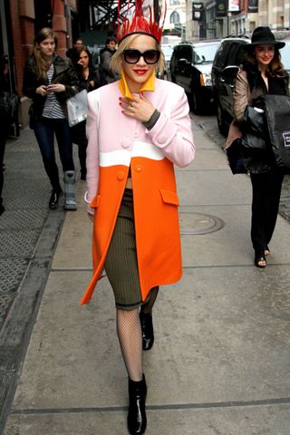 Rita Ora Wears A Prada Coat Out In New York