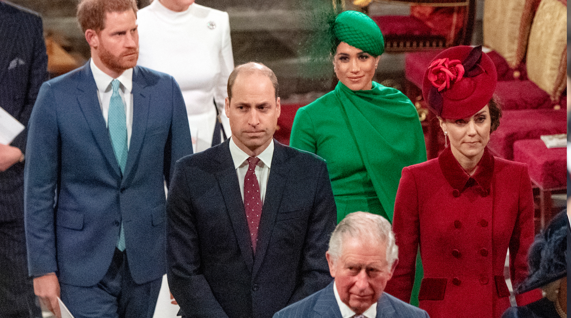 Prince Harry, Prince William, Meghan Markle, and Kate Middleton join King Charles on Commonwealth Day on March 9, 2020. 