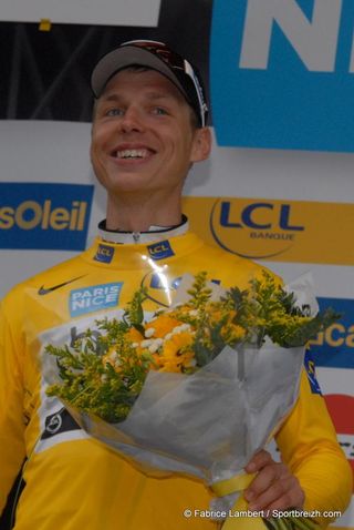 Tony Martin looking pretty pleased with the maillot jaune.