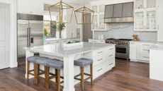 White kitchen with hardwood floors