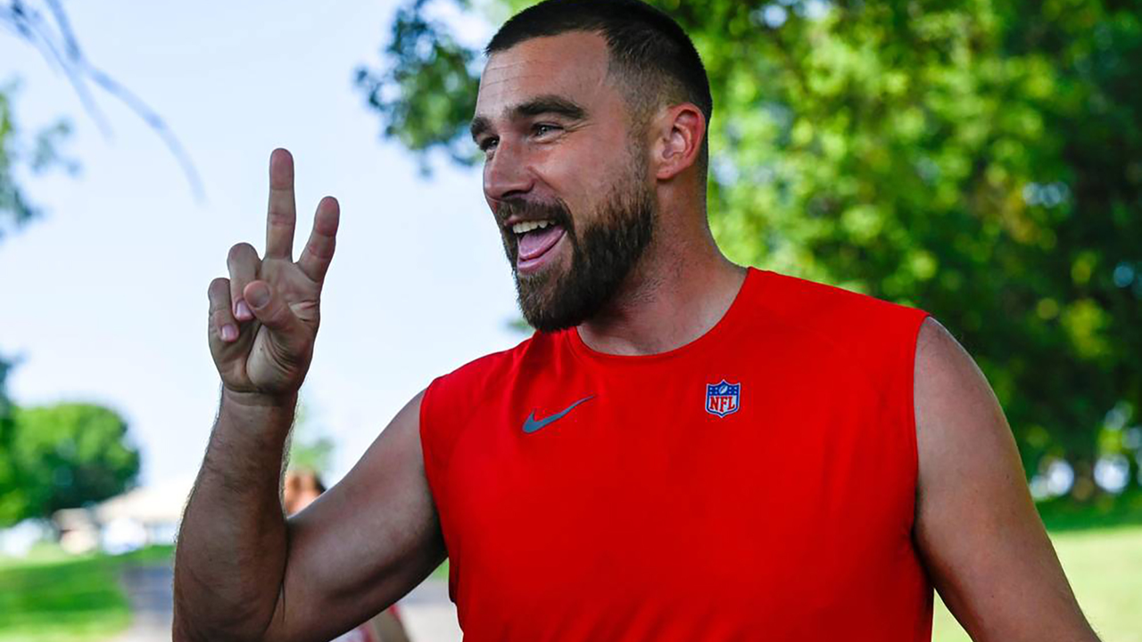 Kansas City Chiefs tight end Travis Kelce greets fans during training camp at Missouri Western State University in St. Joseph, Missouri.