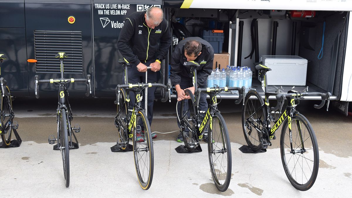 Tyre pressures are checked and double checked in the morning ahead of stage starts