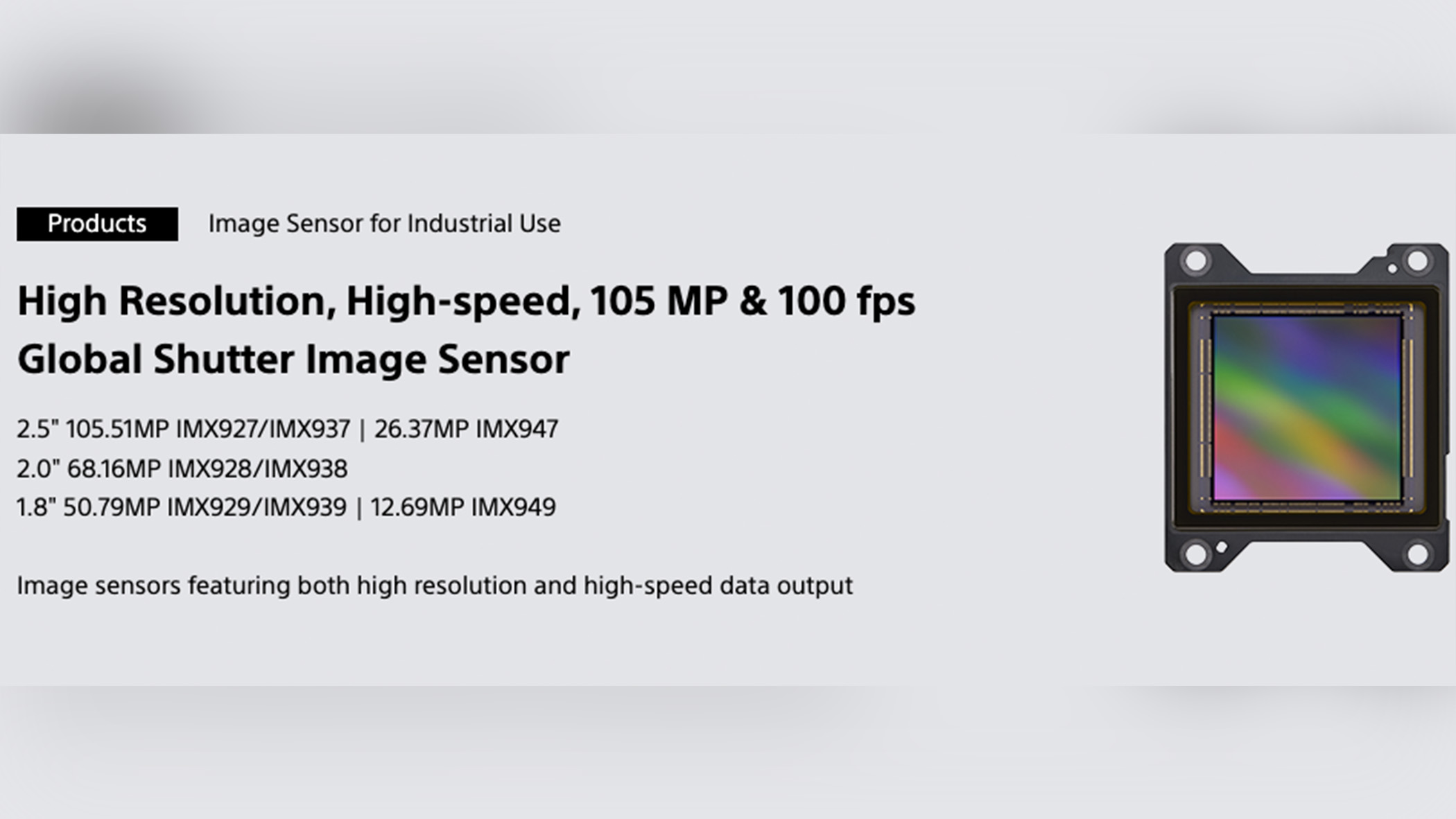 A graphic explaining the technical specifications of a trio of Sony sensors.