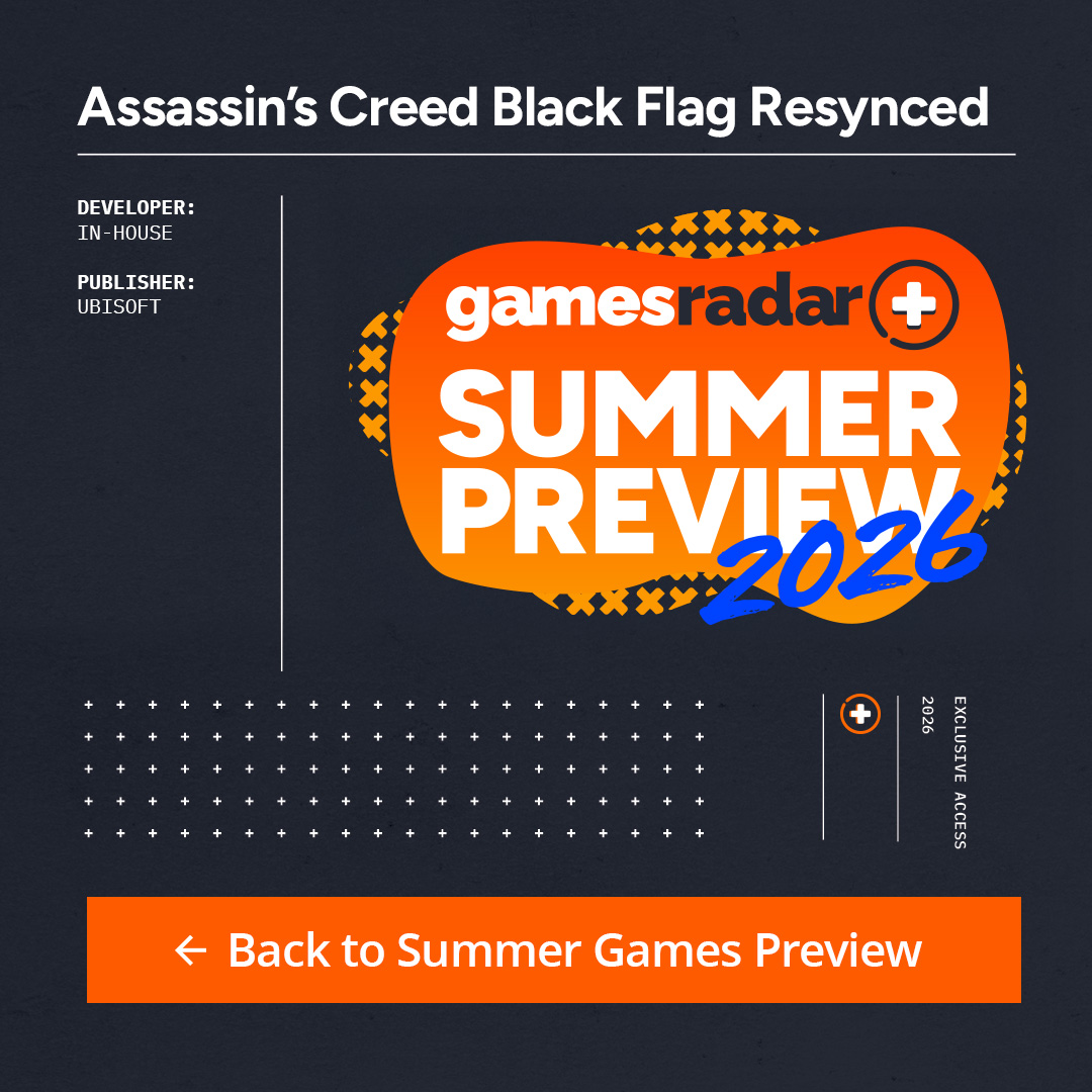 The GamesRadar+ Summer Preview 2026 info box for Assassin's Creed Black Flag Resynced, listing the developer and publisher as Ubisoft