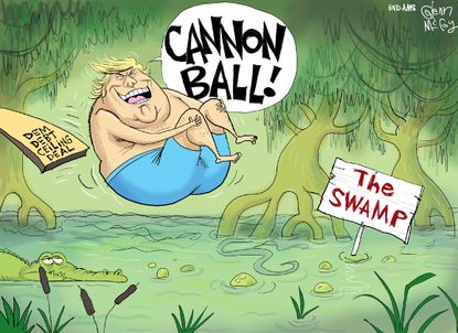 Political cartoon U.S. Trump Democrats deal debt ceiling drain the swamp