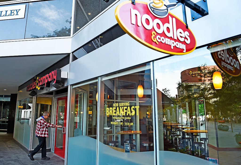 The outside of a Noodles &amp;amp; Company restaurant chain in Canada
