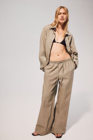 H&M, Wide-Leg Linen-Blend Pants