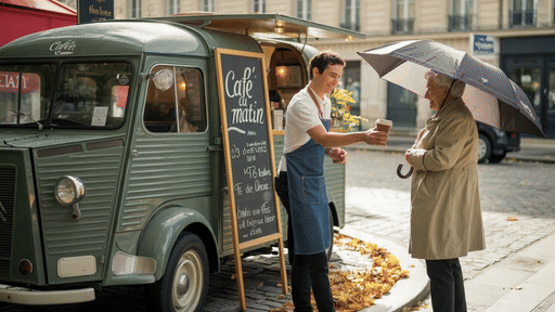 Barista hands woman a coffee in AI generated clip