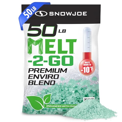 Snow Joe Premium Enviro Blend Ice Melt, Green-Coated Deicer Crystals, 50 Lb - Safer Melter for Vegetation, Concrete &amp;amp; Metals W/ Anti-Corrosion Calcium Magnesium Acetate