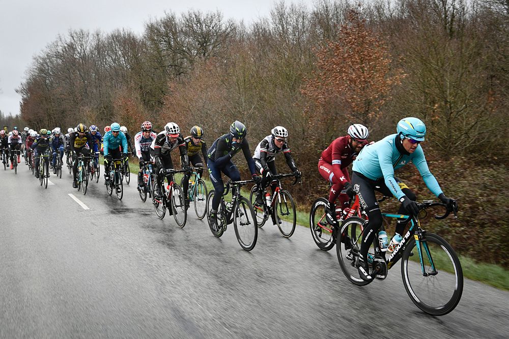 The pack rides during the 195 km second stage of the 75th edition of the Paris-Nice