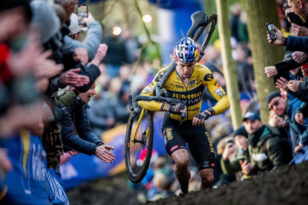 Wout van Aert in action during the World Cup cyclocross in Gavere