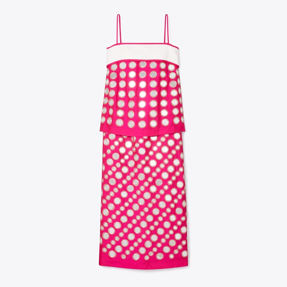 Layered Hand-Done Mirrorwork Dress in Pink, Size 0