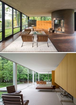 Side by Side images inside a building living rooms