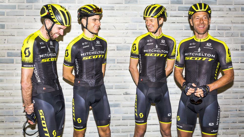 Riders from the men's team model the new kit