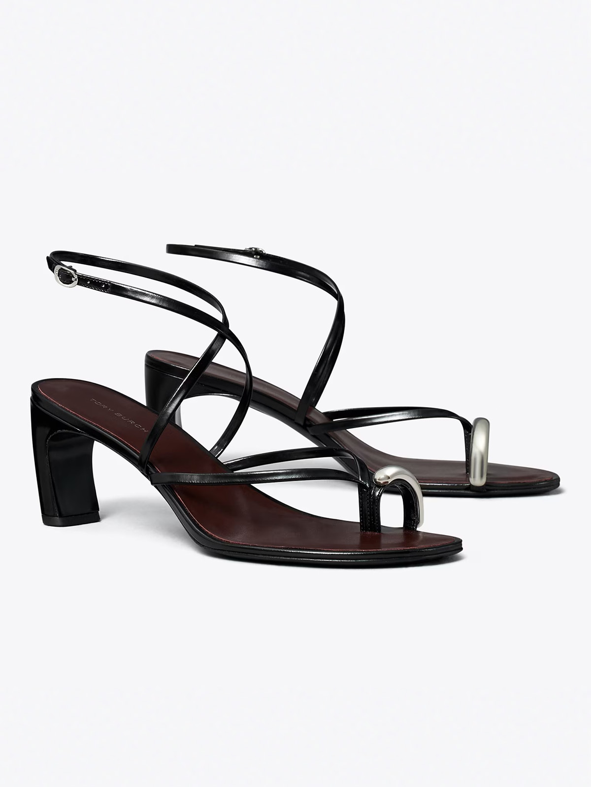 Pierced Multi-Strap Heeled Sandal in Black, Size 10