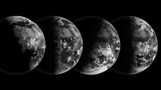 four images of earth, half in darkness