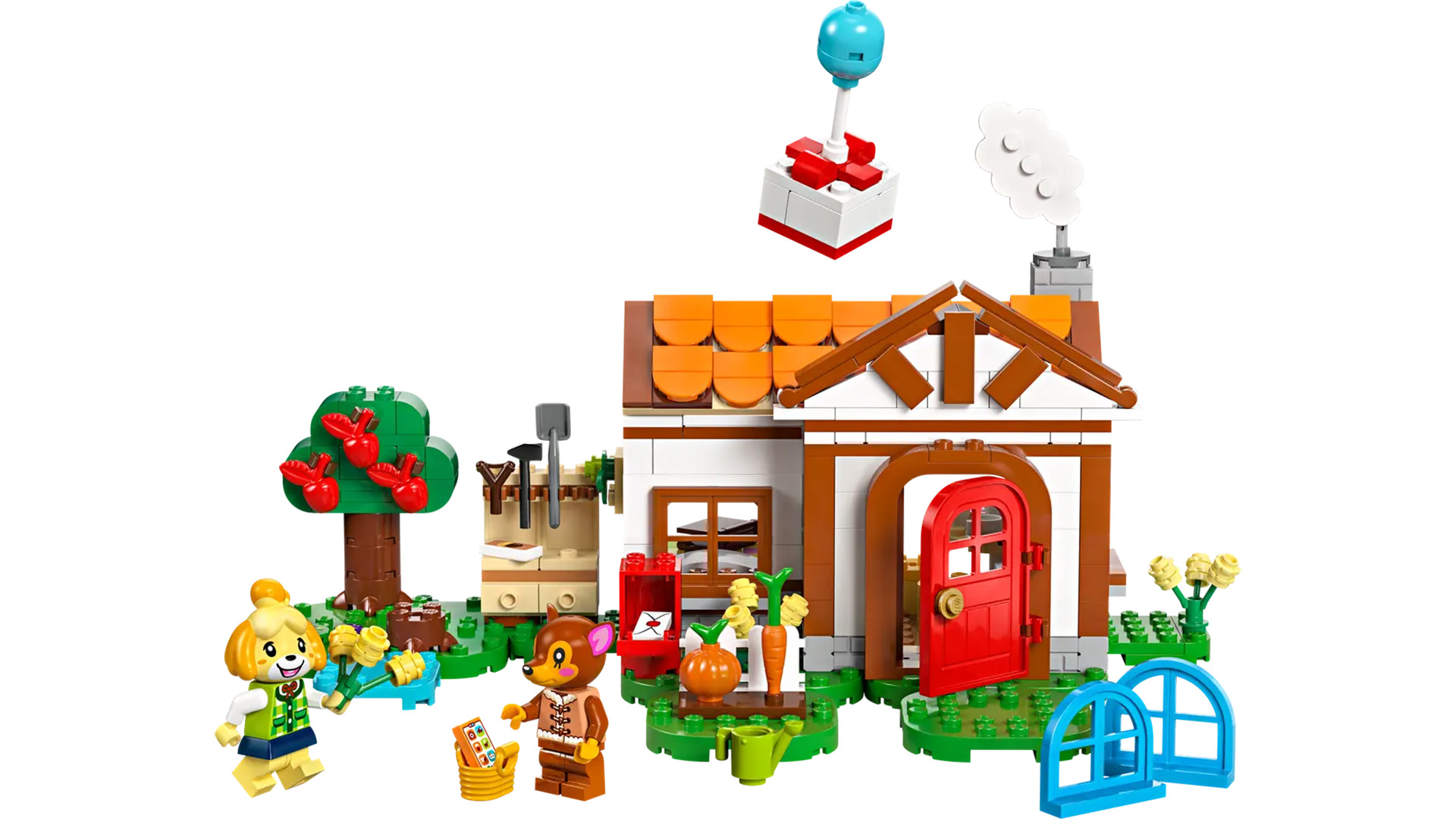 Lego Isabelle&#039;s House Visit set against white background