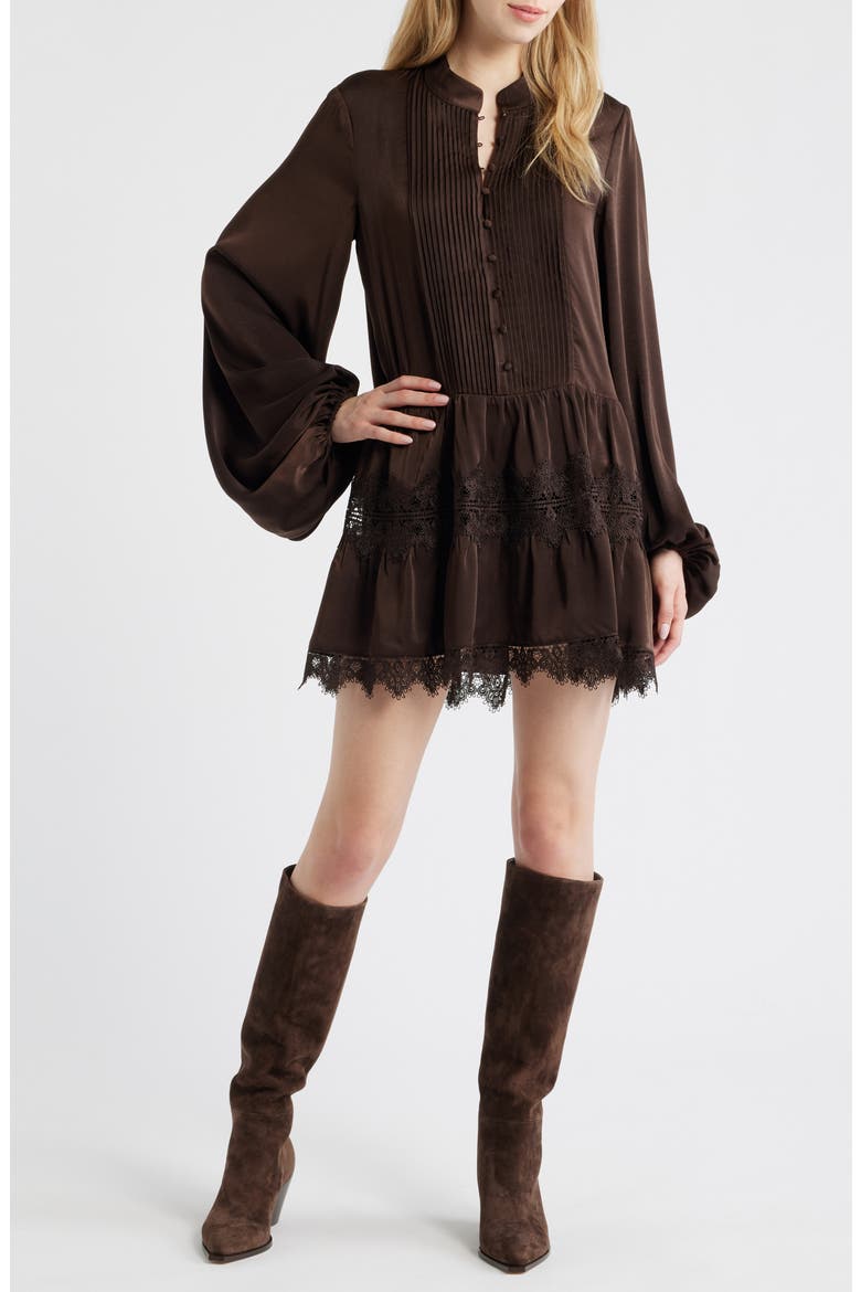 Antonia Lace Trim Long Sleeve Satin Minidress