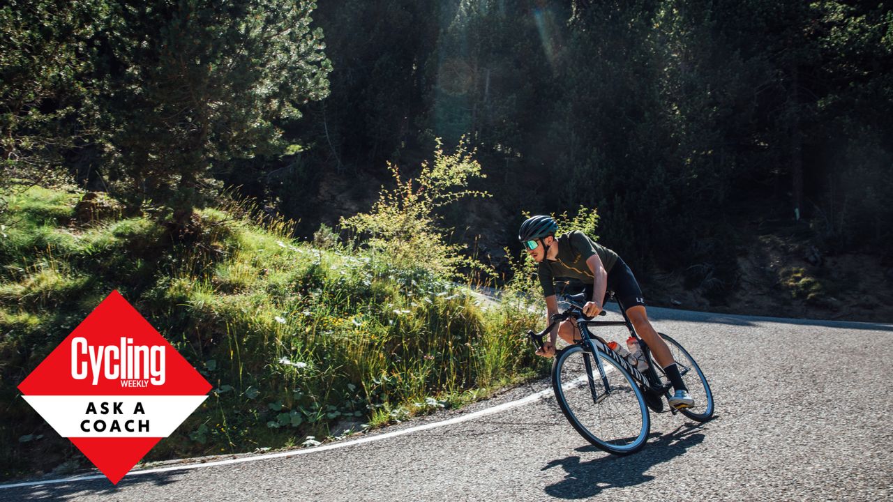 Male cyclist descending