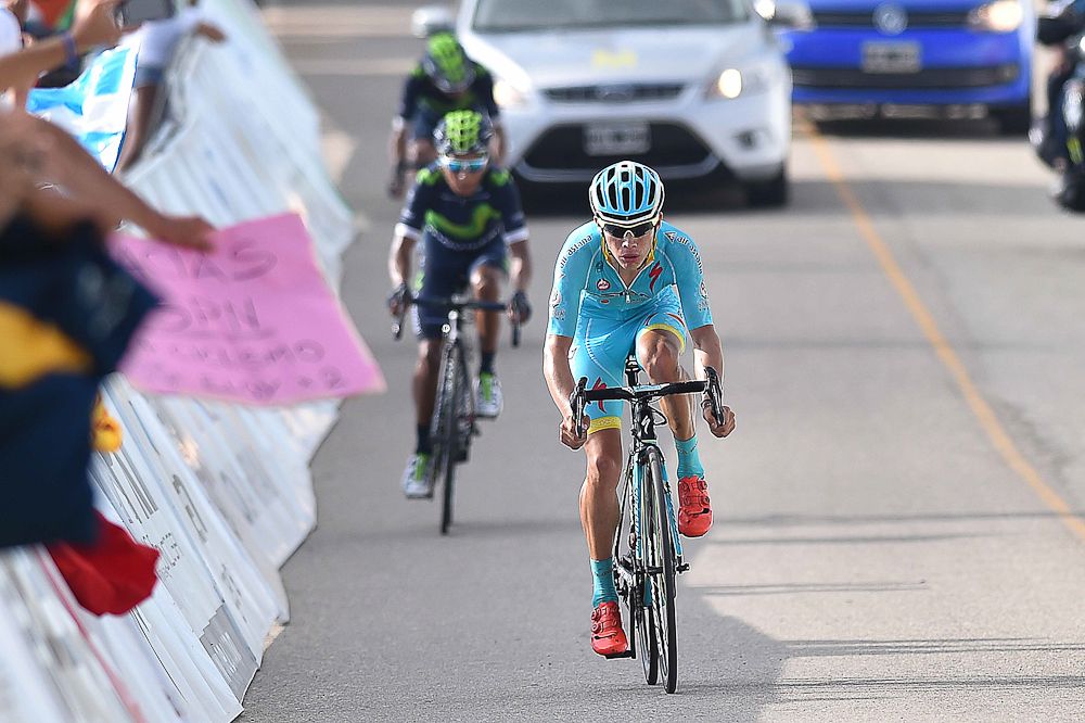 Miguel Angel Lopez approaches the finish line during stage 6.