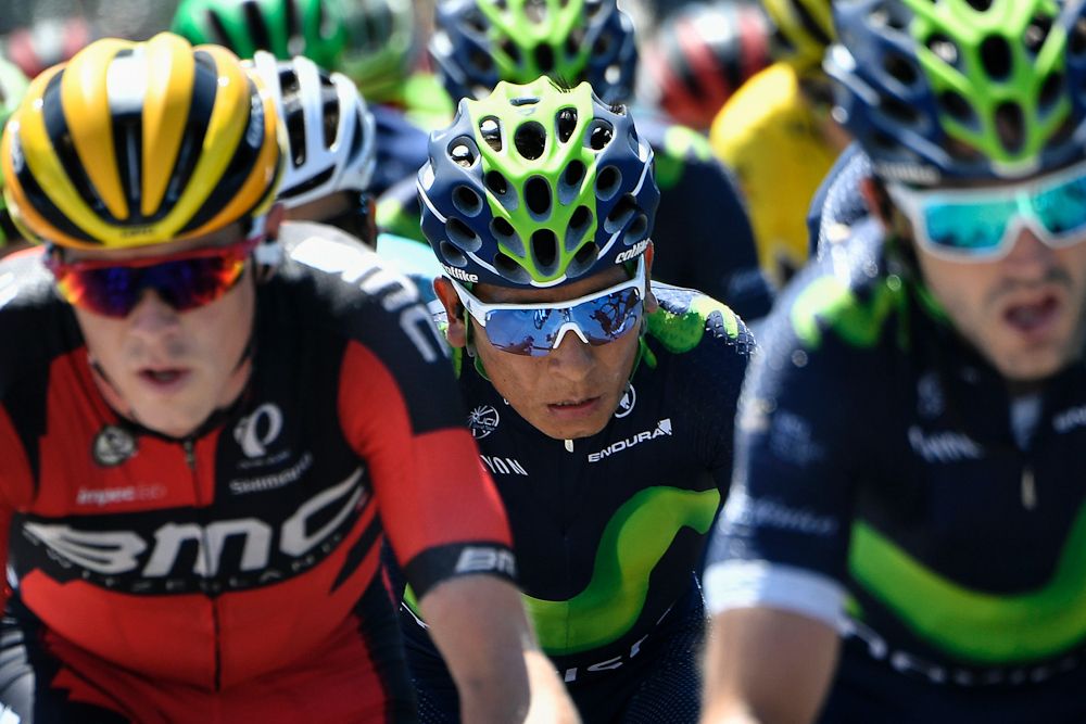 Nairo Quintana rides in the bunch during stage 12 at the Tour de France.