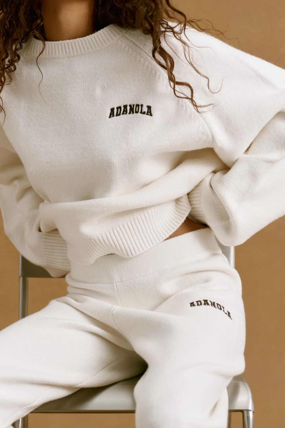 Chest Varsity Oversized Knit Sweatshirt - Cream/coffee Bean