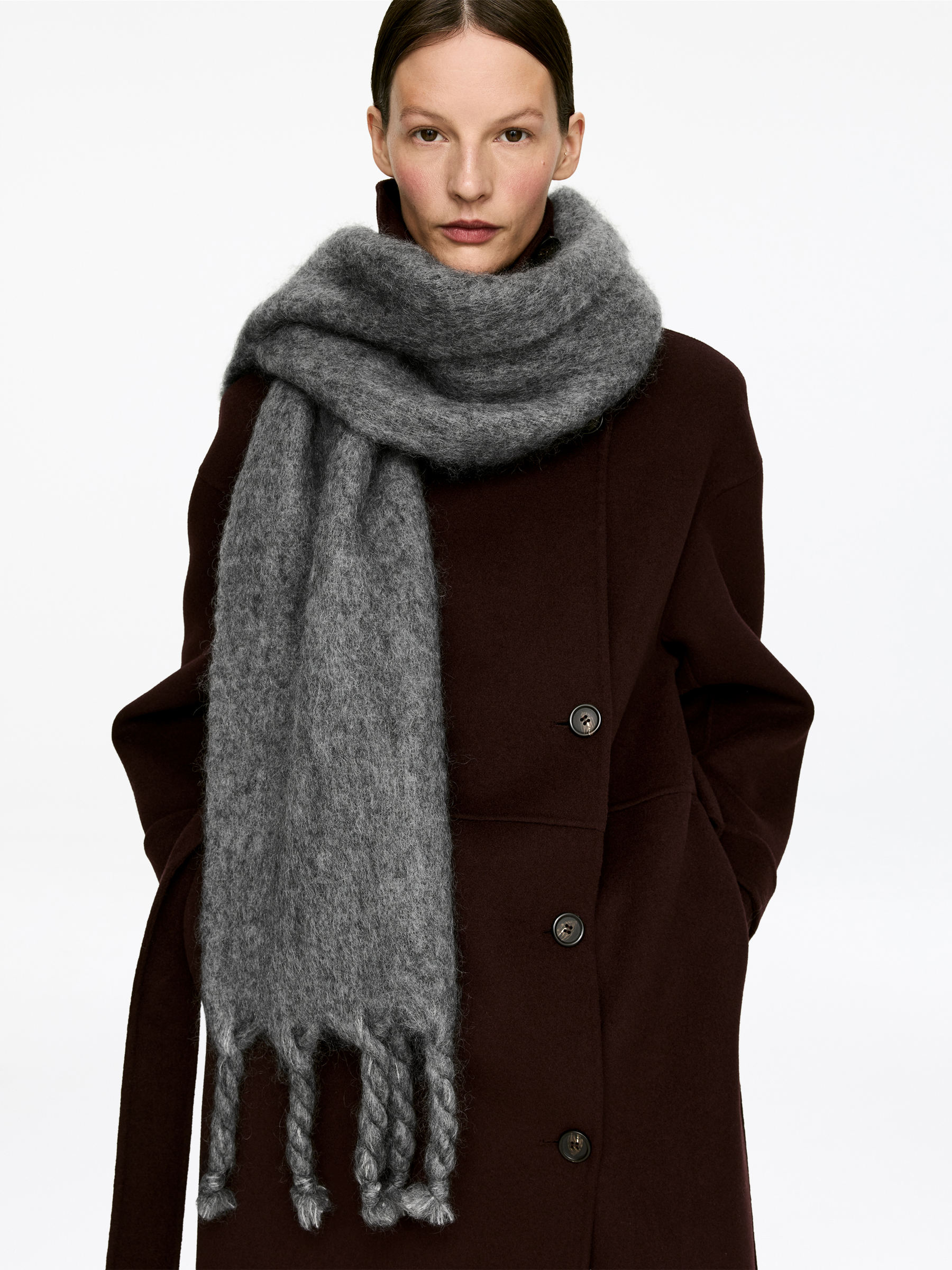 Mohair-Wool Blend Scarf &amp;ndash; Grey &amp;ndash; Women &amp;ndash; Arket Gb