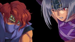 In-game cutscene screenshot of the Kenji and Kumori in Ninja Gaiden: Ragebound