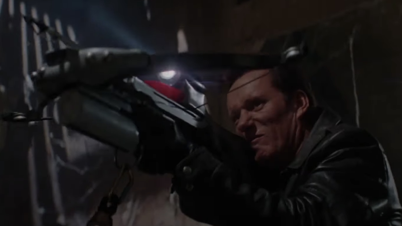 James Woods aiming his crossbow in John Carpenter's Vampires