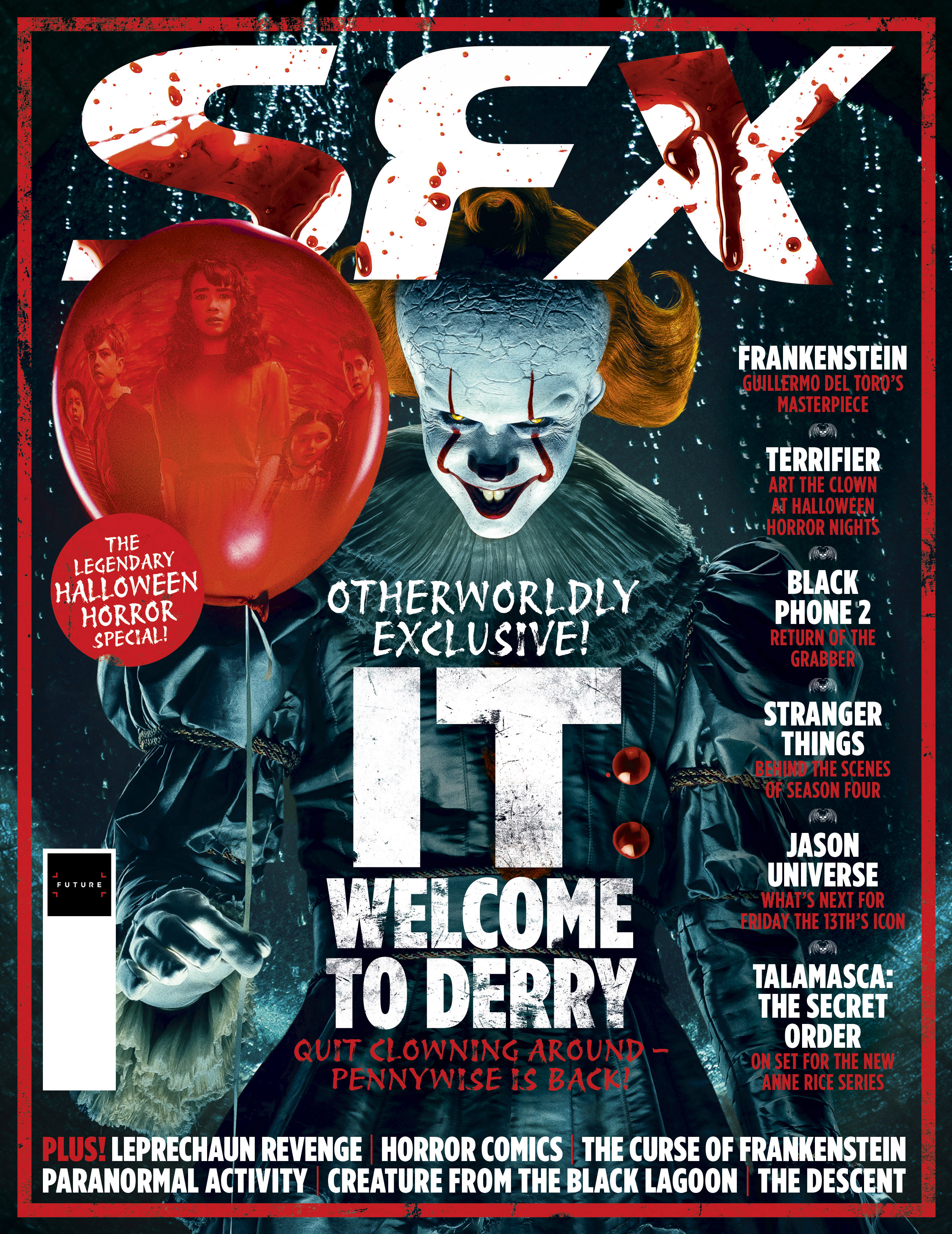 Killer clown It holding a red balloon on the cover of SFX issue 397.