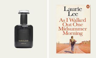 Rain Cloud perfume next to Laurie Lea's book As I Walked Out One Midsummer Morning