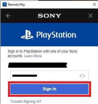 How to remote play on PS5 — Sign In button on PS Remote Play screen