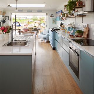 coastal cottage pale blue kitchen