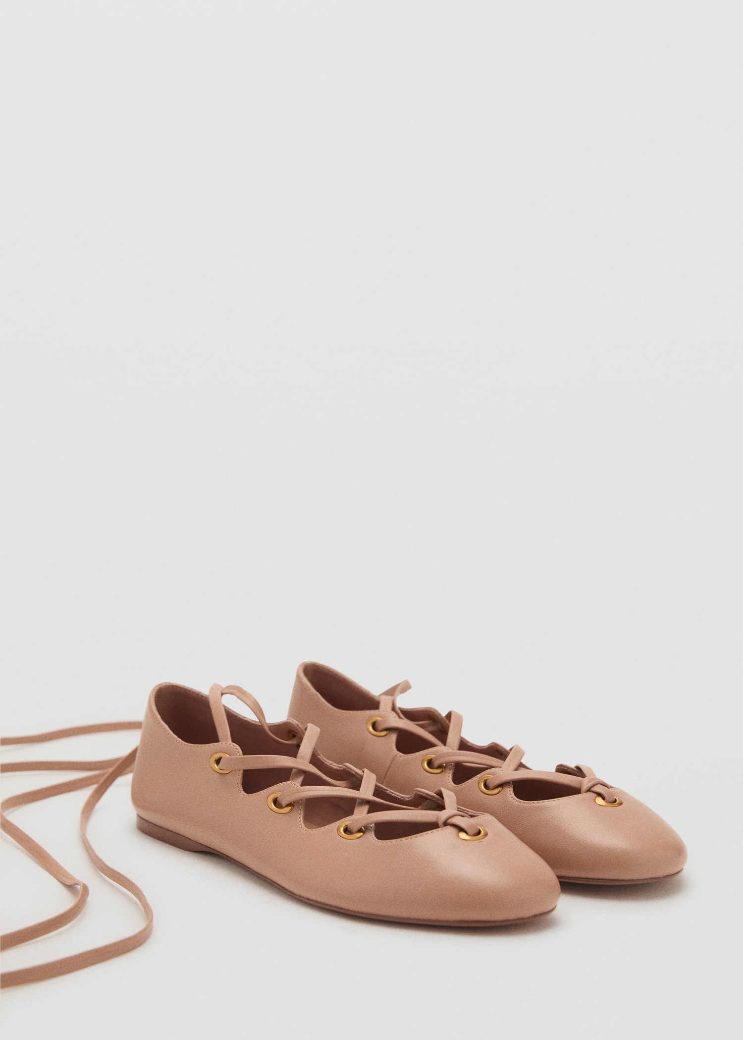 Leather Ballet Flats With Crossed Straps - Women | Mango United Kingdom