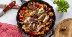 best cast iron skillet lodge One-Pan Steak Caprese with Fresh Basil and Blistered Heirloom Tomatoes