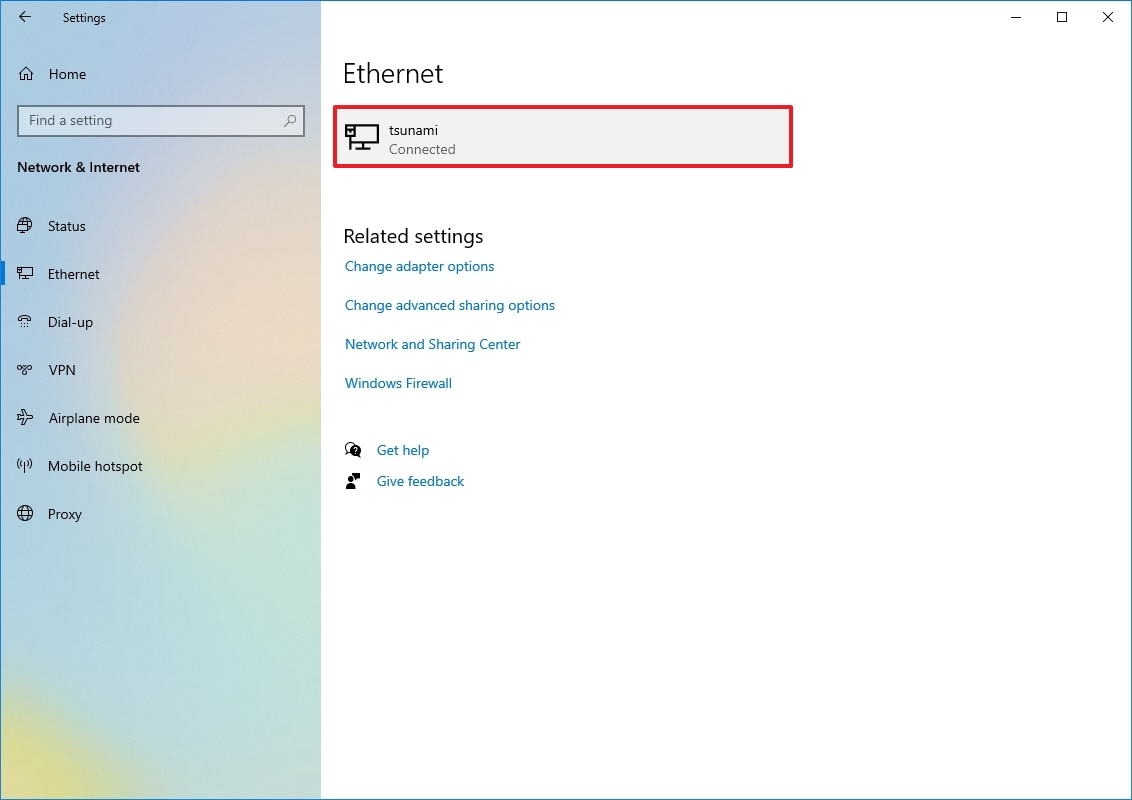 Настройки Ethernet в Windows 10