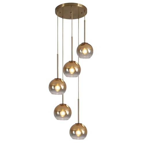 Kco Lighting 5 Light Cluster Pendant Lighting Gold Glass Pendant Light Mid Century Modern Dining Room Light Fixture Small Globe Cluster Chandelier Light Fixture