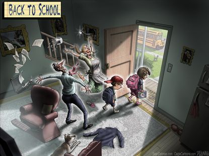 Editorial cartoon U.S. kids back to school parents celebration