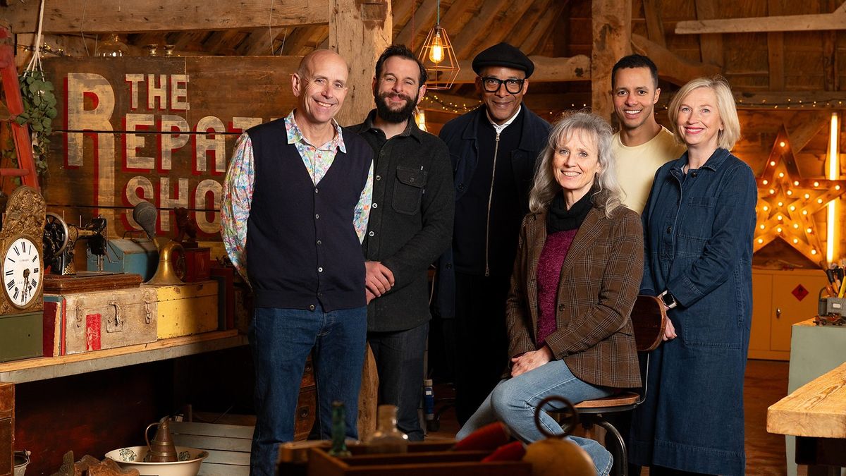 The Repair Shop team are back. Including, from left: Brenton West; Dominic Chinea; Jay Blades; Suzie Fletcher; Will Kirk; and, Kirsten Ramsay